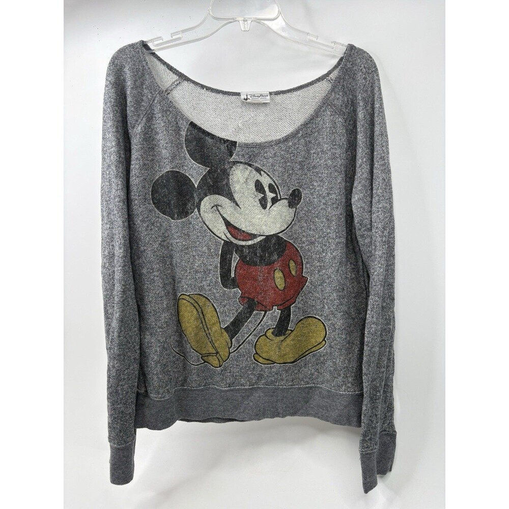 Disney Parks Mickey Mouse Gray Wide Neck Sweatshirt Women’s M Vintage Style